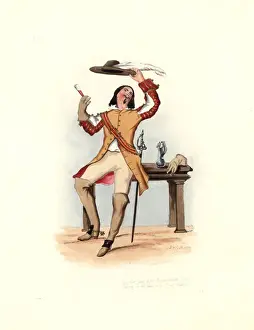 Handcolored Engraving Artwork Prints: Royalist or cavalier from the time of the Commonwealth