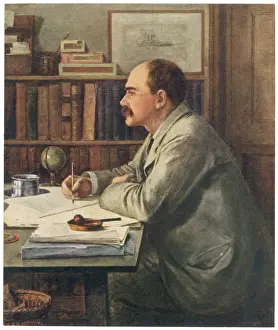 Vintage Author Portraits Prints: Rudyard Kipling at Desk