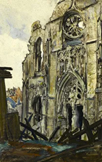 Ruined church in Peronne, northern France, WW1 Ruined church in Peronne, northern France, WW1