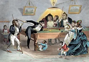 Snooker Prints: A Run of Luck; Monkeys playing billiards, 1870 Print