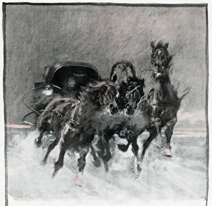 Russian Troika thunders wildly across a wintery landscape Russian Troika thunders wildly across a wintery landscape