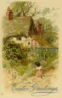 Prints of Easter postcard. A cottage in Sussex. Artist: William Stephen Coleman Date: circa 1900 William Stephen Coleman Prints: Rustic Cottage Easter Postcard Print circa 1900