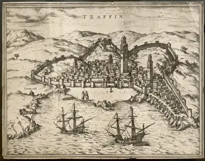 Prints of The seaport of Safi, (also known as Tzaffin). SW of Casablanca, was the site of a Portuguese fortress in the 16th century, and the Allies will land here in 1942 Safi Prints: Safi, Morocco Seaport Print 1942