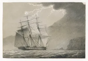 Ship Struck By Lightning Prints: Lightning and Ship 3