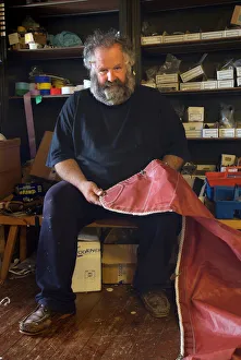 Sailmaker William Leitch, in his sail loft in Loch Tarbert Sailmaker William Leitch, in his sail loft in Loch Tarbert