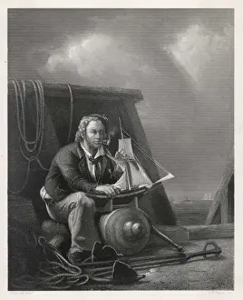 Vintage Sailor Artwork Prints: Sailor with Model Ship