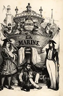 Sailors in front of a decorated ship's stern Sailors in front of a decorated ship's stern