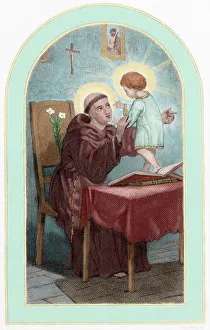 Saint Anthony of Padua (1195-1231). Colored engraving Saint Anthony of Padua (1195-1231). Colored engraving