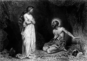 Saint Benedict of Norcia Print, Temptation by a Demon