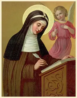 Saint Brigid Print: Irish Abbess Receiving Writing Assistance