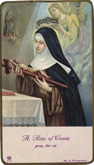 Prints of SAINT RITA OF CASCIA Italian peasant woman who survived a brutal husband to become a nun and saint Date: 1377 - 1447 Muridae Prints: Saint Rita of Cascia Print, Italian Nun and Saint 1377-1447