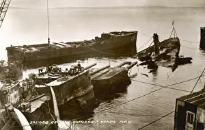 World War I Naval History Prints: Salvaging Battleships