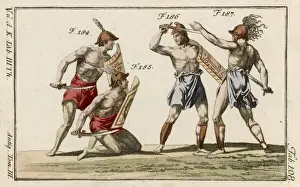 Prints of Warriors from SAMNIUM, in central Italy (roughly todays Abruzzi); they were enemies of the Romans until conquered circa 290 BC, and frequently figure in Roman history Related Prints: Samnite Warriors Print from Ancient Italy
