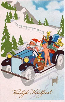 Santa Claus driving a car on a Dutch Christmas postcard Santa Claus driving a car on a Dutch Christmas postcard