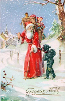 Santa Claus on a French Christmas postcard Santa Claus on a French Christmas postcard