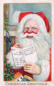 Santa Claus with letter on a Christmas postcard Santa Claus with letter on a Christmas postcard