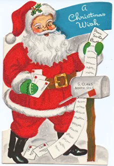Santa Claus with list and post on a Christmas card Santa Claus with list and post on a Christmas card