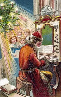 Santa Claus playing the organ - Christmas Postcard Santa Claus playing the organ - Christmas Postcard