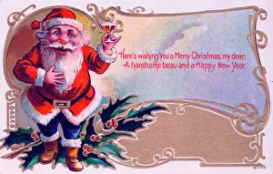 Santa Claus proposing a toast on a Christmas postcard Santa Claus proposing a toast on a Christmas postcard