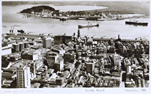Santos, Brazil - Aerial view looking toward docks / harbour Santos, Brazil - Aerial view looking toward docks / harbour