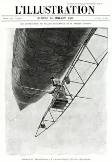 Santos-Dumont Preparing Historic Flight, 1901 Print