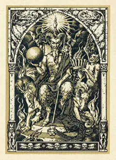 Print of Satan presiding at a demonic gathering