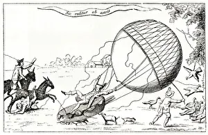 Satirical cartoon, Blanchard landing in a field Satirical cartoon, Blanchard landing in a field