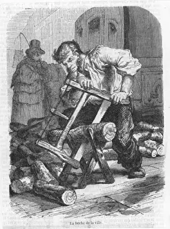 Print of Sawing Firewood, Logs for Woodcutting