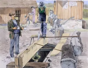 Malcolm Greensmith Paintings Prints: Sawing a large plank