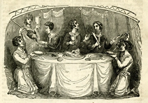 Saxon men at a table enjoying a banquet Saxon men at a table enjoying a banquet