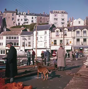 Scene in Brixham Harbour, Devon Print circa 1960s