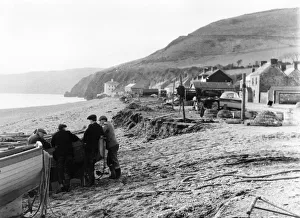 Scene with fishermen at Beesands, Start Bay, Devon Scene with fishermen at Beesands, Start Bay, Devon