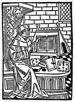 15th Century Print: A Scholar with Books