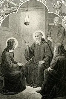 Saint Scholastica & Benedict Print, circa 480 - 543