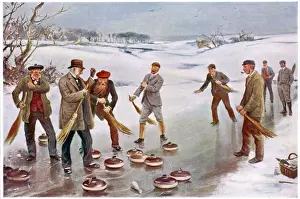 Prints of An exciting finish to a curling match in Scotland Related Prints: Scottish Curling Print 1912