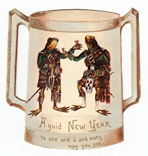 Two Scottish frogs on a New Year card Two Scottish frogs on a New Year card