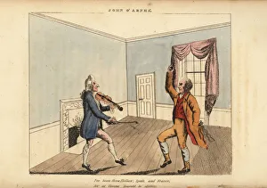 Scottish traveller dancing a jig with a violinist Scottish traveller dancing a jig with a violinist