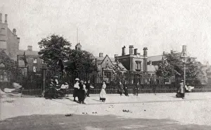Prints of A gaggle of children and several mothers with prams outside the Sculcoates Union workhouse on Beverley Road, Hull Humberside Prints: Sculcoates Union Workhouse Print: 1843-5 Hull Building