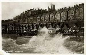 Ramsgate Seafront in Rough Sea Print, 1920s