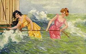 Early 20th Century Bathing Prints: Seashore. Bathing machine