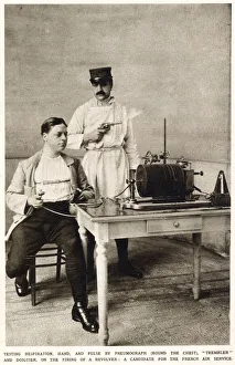 A seated candidate for the French Air Service is subjected to a series of tests to gauge A seated candidate for the French Air Service is subjected to a series of tests to gauge