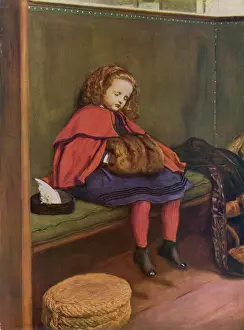 Prints of The second of two sentimental pictures by the pre-Raphaelite painter John Everett Millais (1829-1896) John Everett Millais Prints: My Second Sermon Print: A Young Girl Drowsing in Church
