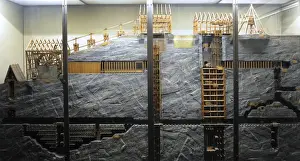 Deutsches Museum Exhibits Prints: Section of an underground mine. Model of a team in the secon