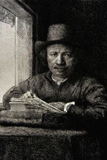 Self-portrait etching at a window, 1648, by Rembrandt (1606 Self-portrait etching at a window, 1648, by Rembrandt (1606