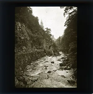 Sepia image of river, gorge and horse drawn cart Sepia image of river, gorge and horse drawn cart