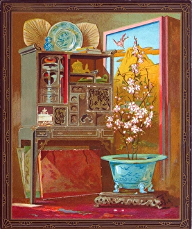 Set of oriental items on a greetings card Set of oriental items on a greetings card