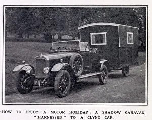 A Shadow Caravan (open), harnessed to a Clyno Car A Shadow Caravan (open), harnessed to a Clyno Car