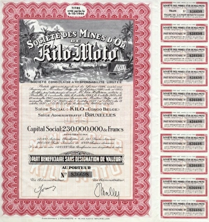 Share certificate and coupons, Kilo-Moto Goldmines Share certificate and coupons, Kilo-Moto Goldmines