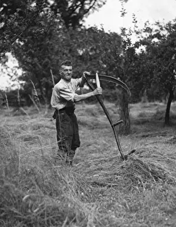 Britain Farming History Prints: Sharpening a Scythe