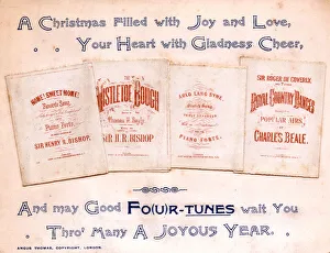 Sheet music with comic verse on a Christmas card Sheet music with comic verse on a Christmas card